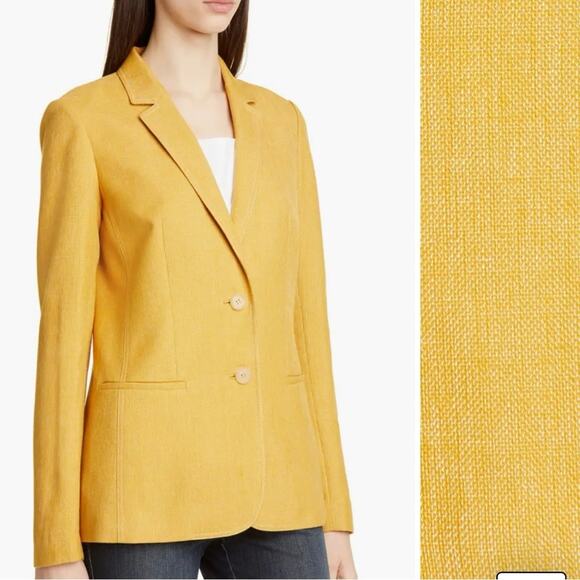Lafayette 148 New York Braillen basket weave Vibrant mustard Yellow Blazer - Picture 1 of 9